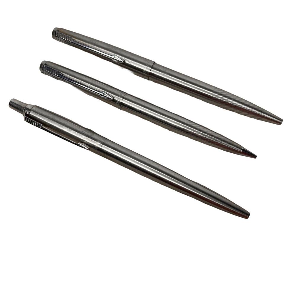 Vintage 70s Parker Pens 1 Jotter with 2 Twist Lock Ballpoint Silvertone Writing
